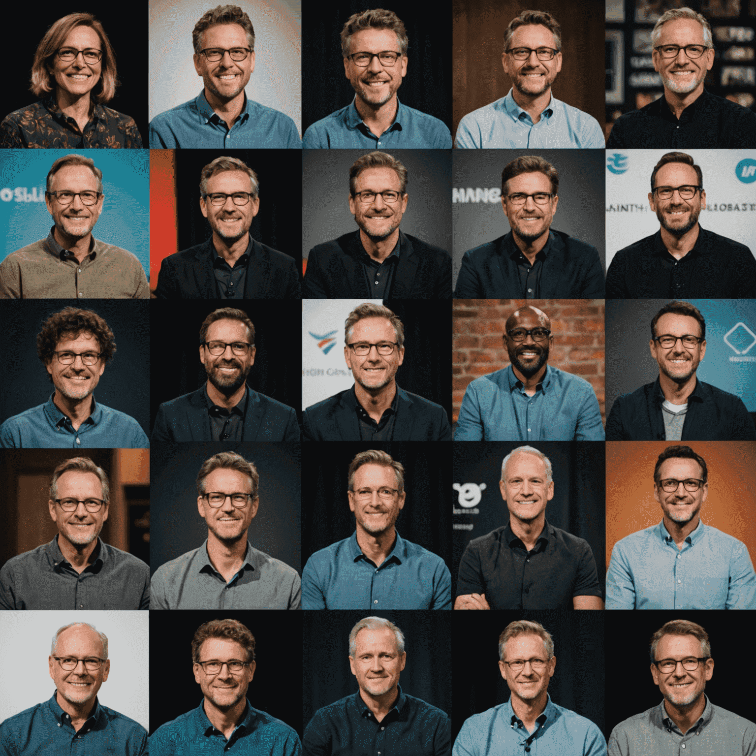 A collage of compelling photographs and video stills showcasing various storytelling techniques, with renowned content creators presenting on stage at the hannied_conference